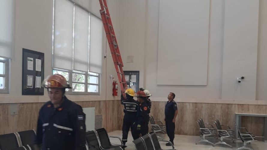 Presencia de bomberos en el interior del Banco Provincia