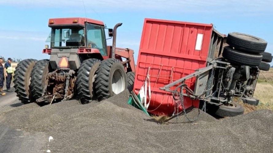 Ruta 205: volcó un camión cargado de girasol a la altura de General Alvear