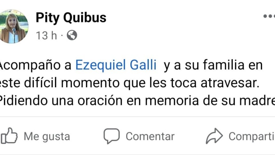La política se solidarizó con Ezequiel Galli tras el fallecimiento de su madre
