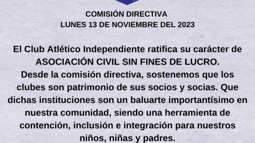 Independiente de Bolívar se opuso a una idea de Milei: "No a las Sociedades Anónimas"